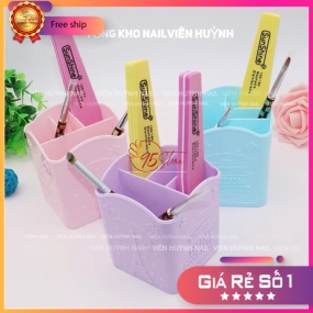Hũ nhựa hồng 4 ô cắm dụng cụ nail , đựng cọ dũa nhíp